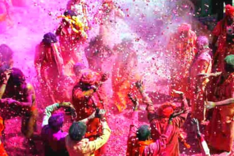 Holi is played here not with humans but with gods.